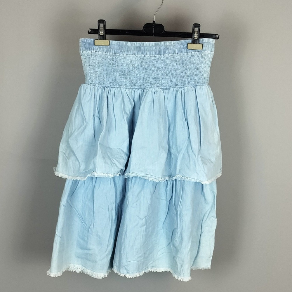 Y2K Akademiks Star Logo Tiered Ruffle Denim Smocked Midi to Maxi Skirt Vintage
